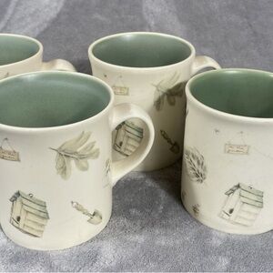 Elegant Cream and Green Ceramic Mug Set Pfaltzgraff